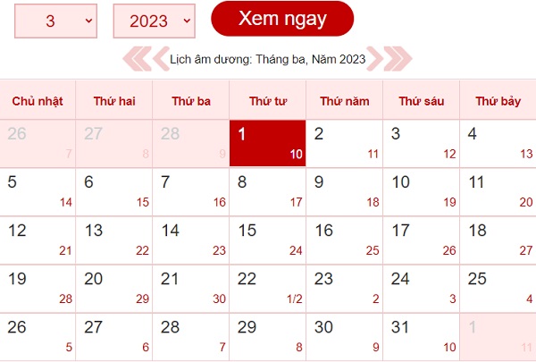 Tháng 3 có bao nhiêu ngày? Lịch âm dương tháng 3/2022-4