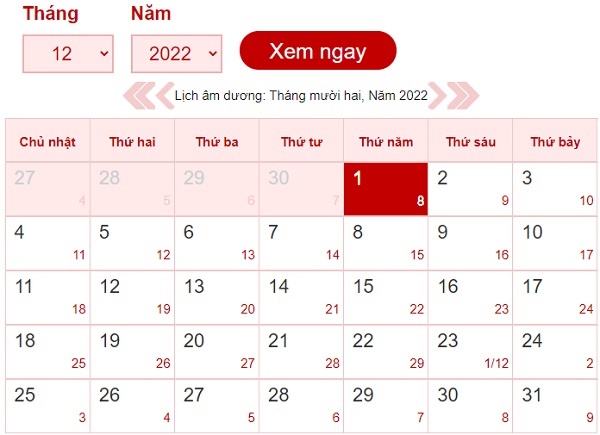 Tháng 12 có bao nhiêu ngày? Lịch âm dương tháng 12/2022-3