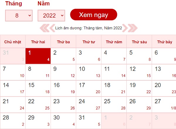 Tháng 8 Có Bao Nhiêu Ngày? Lịch Âm Dương Tháng 8/2022 - Eu-Vietnam Business  Network (Evbn)